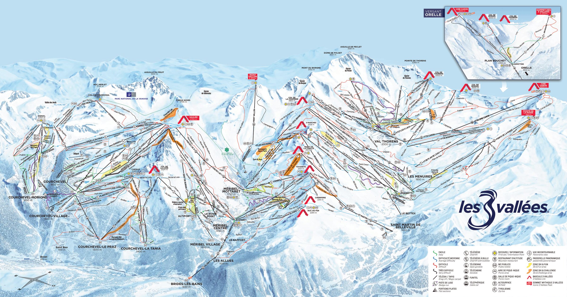 Карта схилів Les 3 Vallées